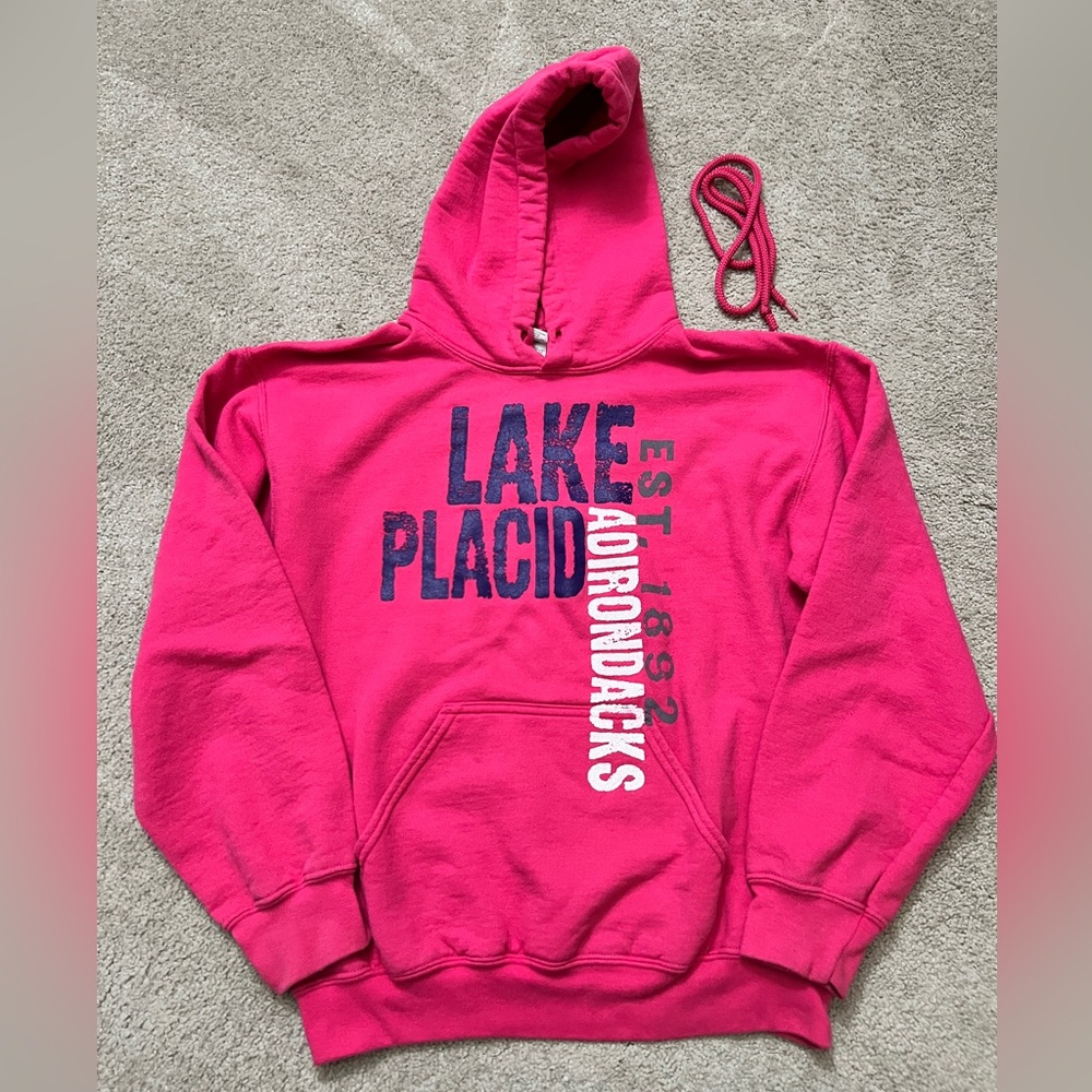 pink lake placid NY hoodie